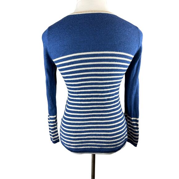 Tory Burch Odessa Merino Wool V-Neck Striped Wool Sweater Blue Small? H12151 - Picture 12 of 16